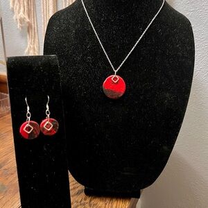 Elegant Red Pendant Necklace and Earring Set